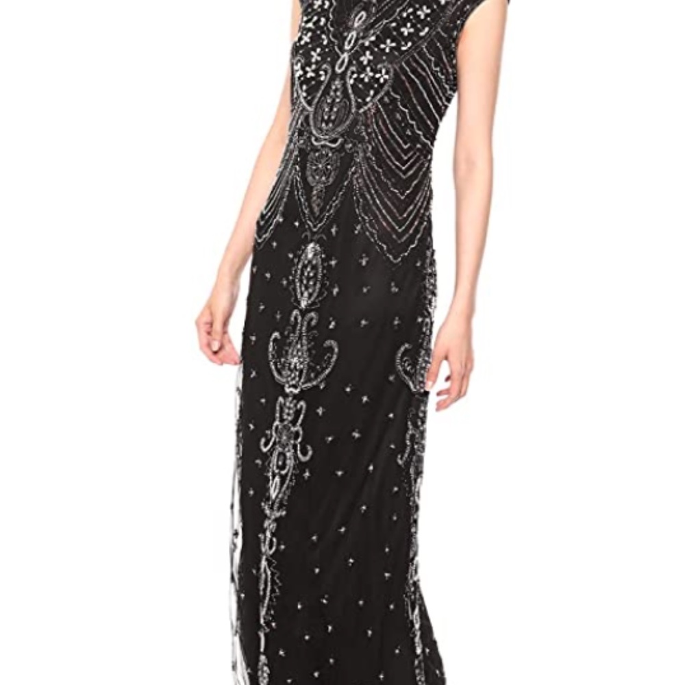 Pisarro Nights Long Boat Neck Beaded Dress